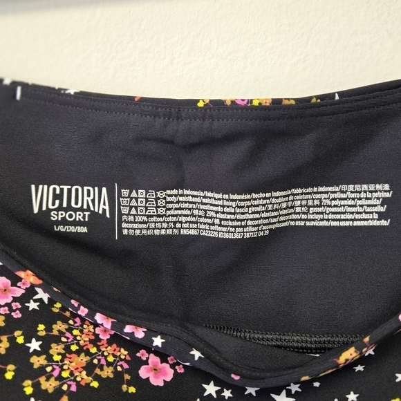 Victoria Secret Sport Stars Pink Floral Black High Rise 7/8 Leggings L - Picture 4 of 9